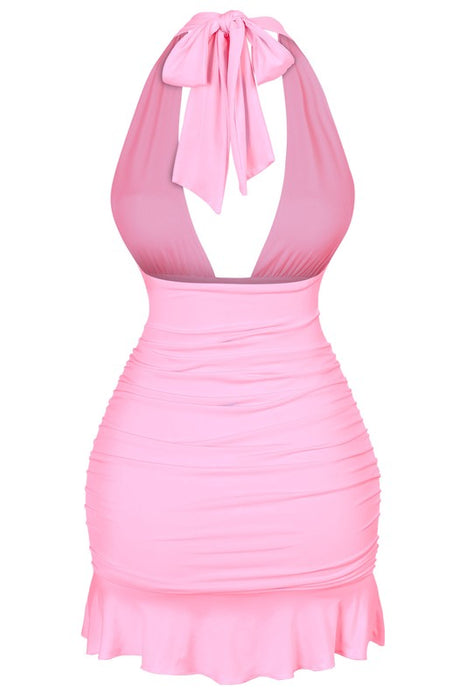 Amaya Ruched Halter Pink Dress