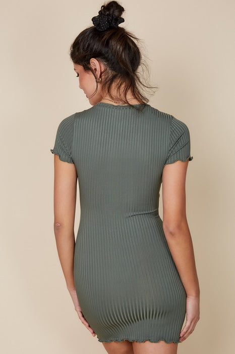 Leah Short Sleeve Ribbed Olive Dress