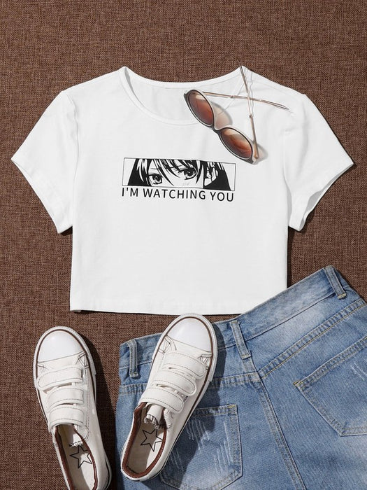 Anime Graphic White Crop Top