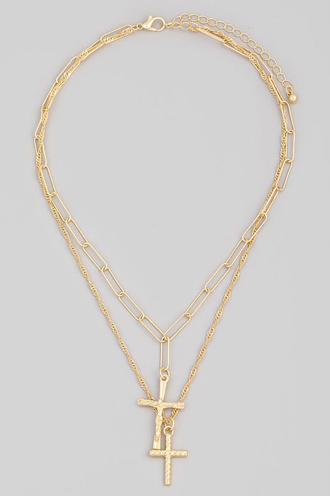 Multi Layered Gold Cross Necklace