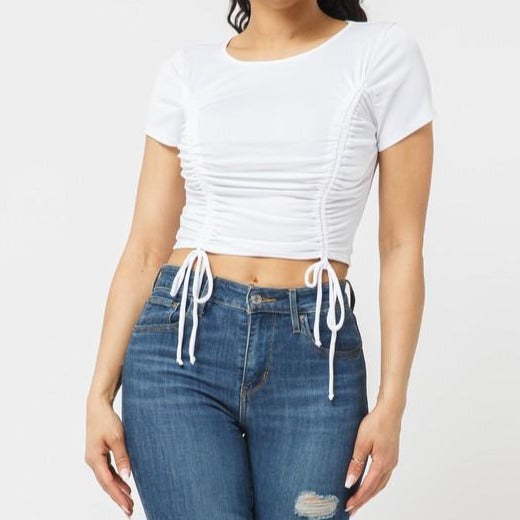 Riley Ruched White Crop Top