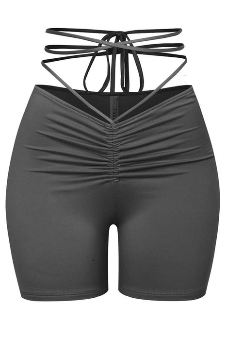 Eliza Ruched Black Biker Shorts