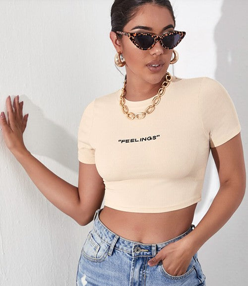 Feelings Graphic White Crop Top