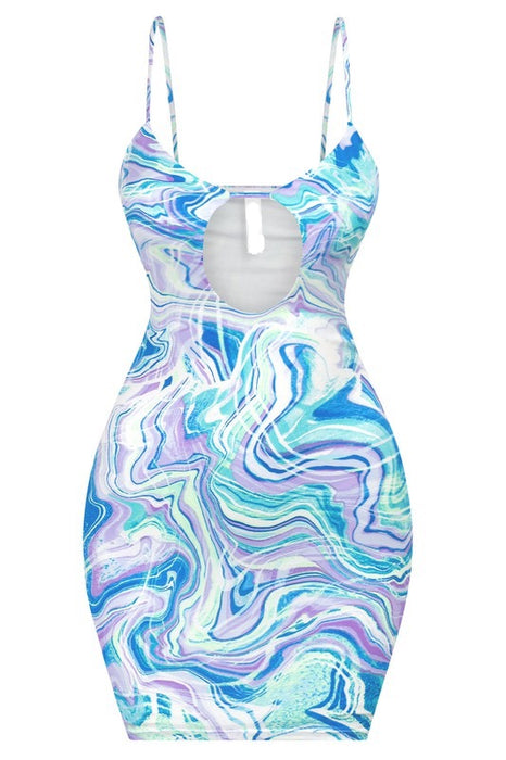 Marble Print Cutout Mini Dress