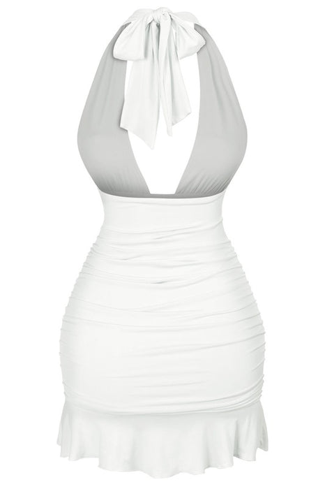 Amaya Ruched Halter White Dress