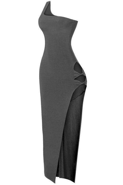 Delaney One Shoulder Black Maxi Dress