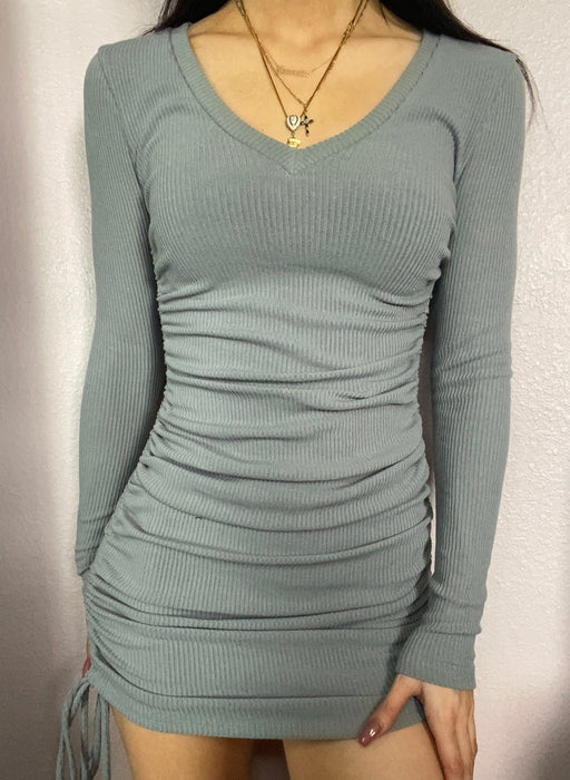Emma Ruched V-Neck Mini Dress