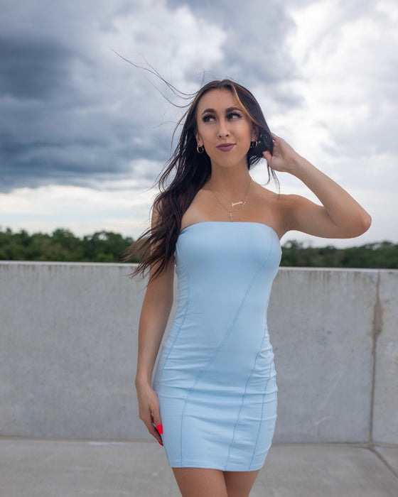 Arlyn Blue Strapless Mini Dress