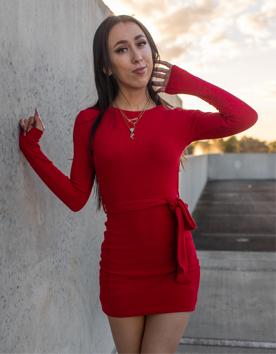 Mia Ribbed Red Open Back Dress